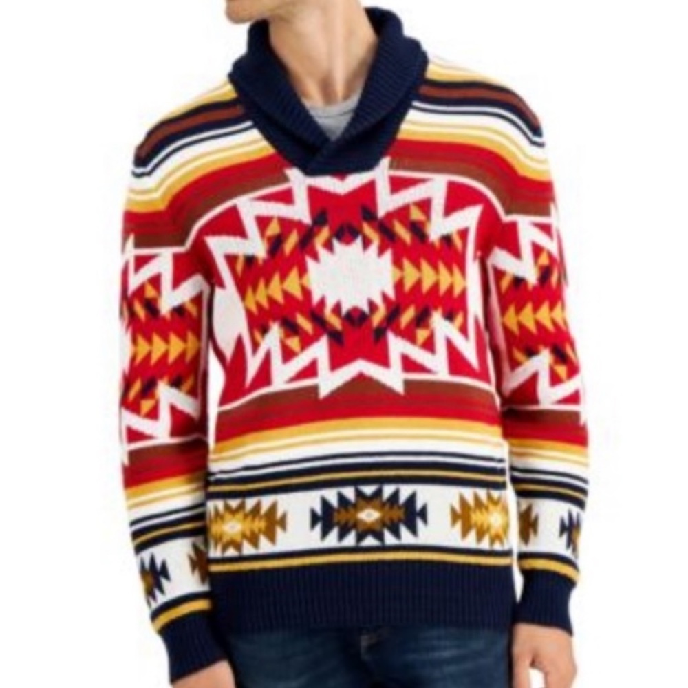 Sun + Stone Southwestern Print Shawl Neck Sweater XL